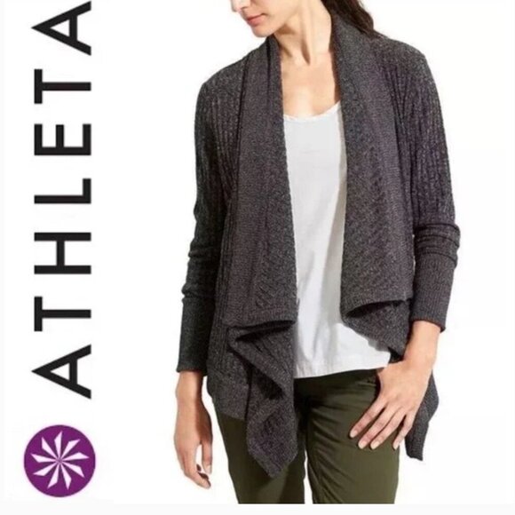 Athleta Tiburon Cardigan Sweater Open Front Ribbed Knit Long Sleeve Gray Small - Picture 1 of 8